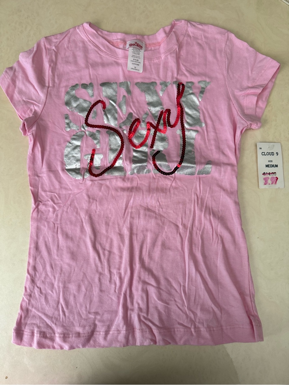 Cloud 9 Pink Short Sleeve Tee with Metallic & Sequin Graphic
